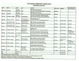 11th Asian Community Games schedule